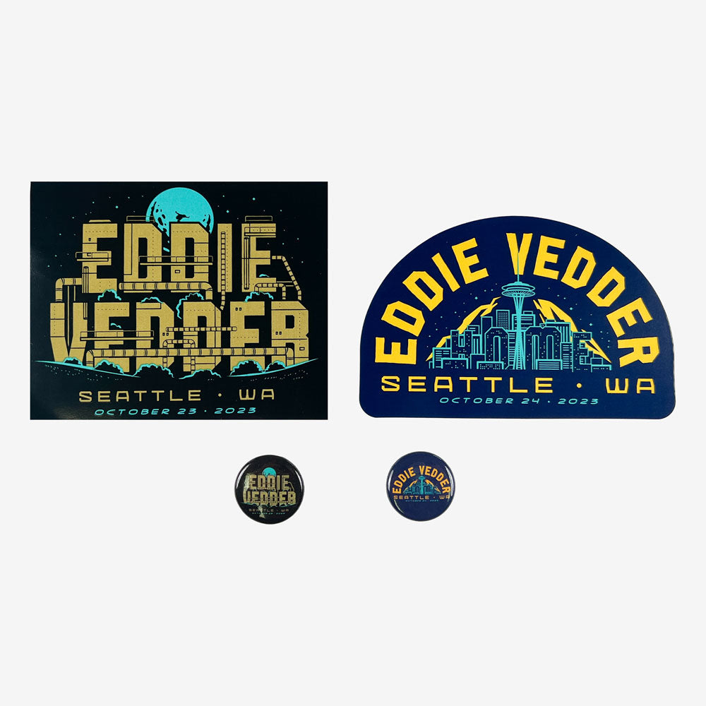 Eddie Vedder Seattle 2023 Buttons &amp; Stickers Pack