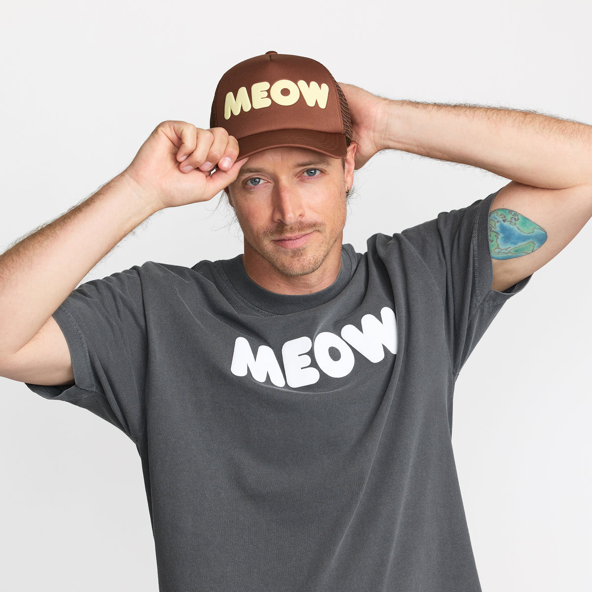 Model wearing Ted &amp; Herb Meow Hat in Bronw; official Ted &amp; Herb merch by TSURT