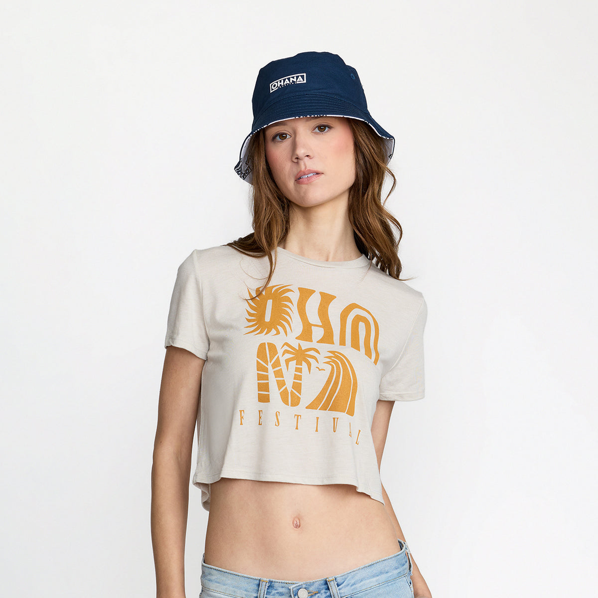 Ohana Festival Logo Bucket Hat on model; official Ohana Festival merch by TSURT