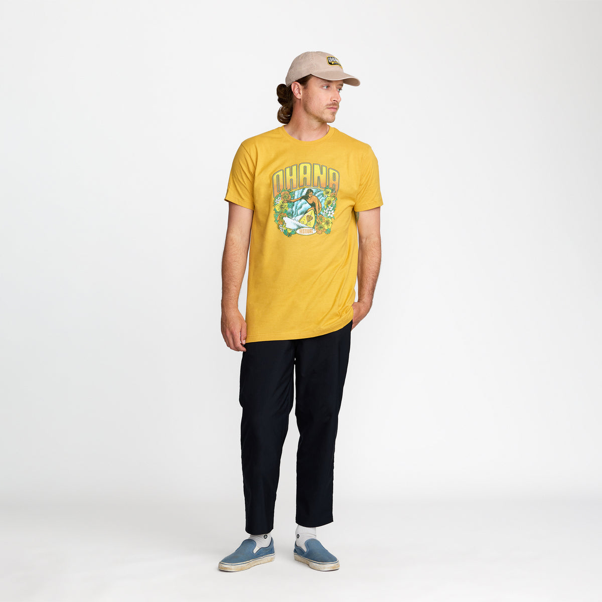Ohana Festival Tropisurf Tee front print on model; official Ohana Festival merch by TSURT