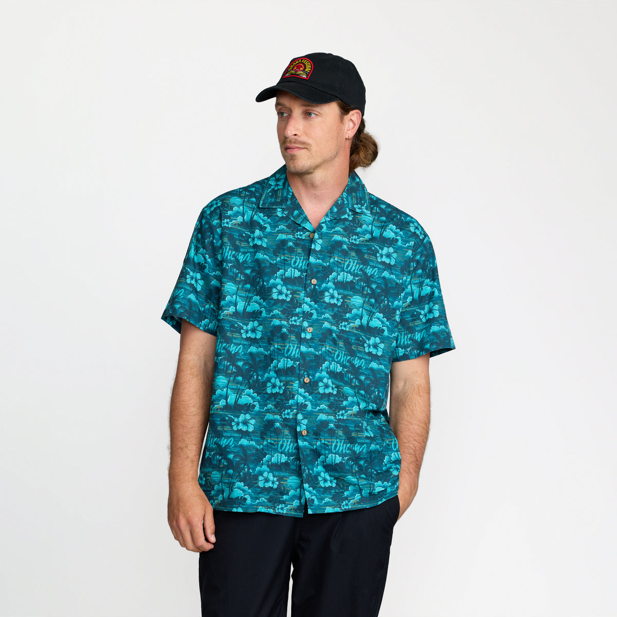 Ohana Festival Aloha Tee front print on model; official Ohana Festival merch by TSURT
