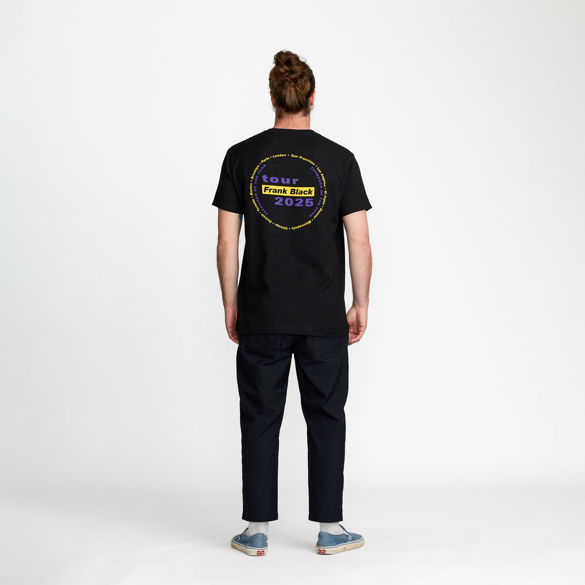 Frank Black Bracketed Tour Tee back print on model; official band merch by TSURT