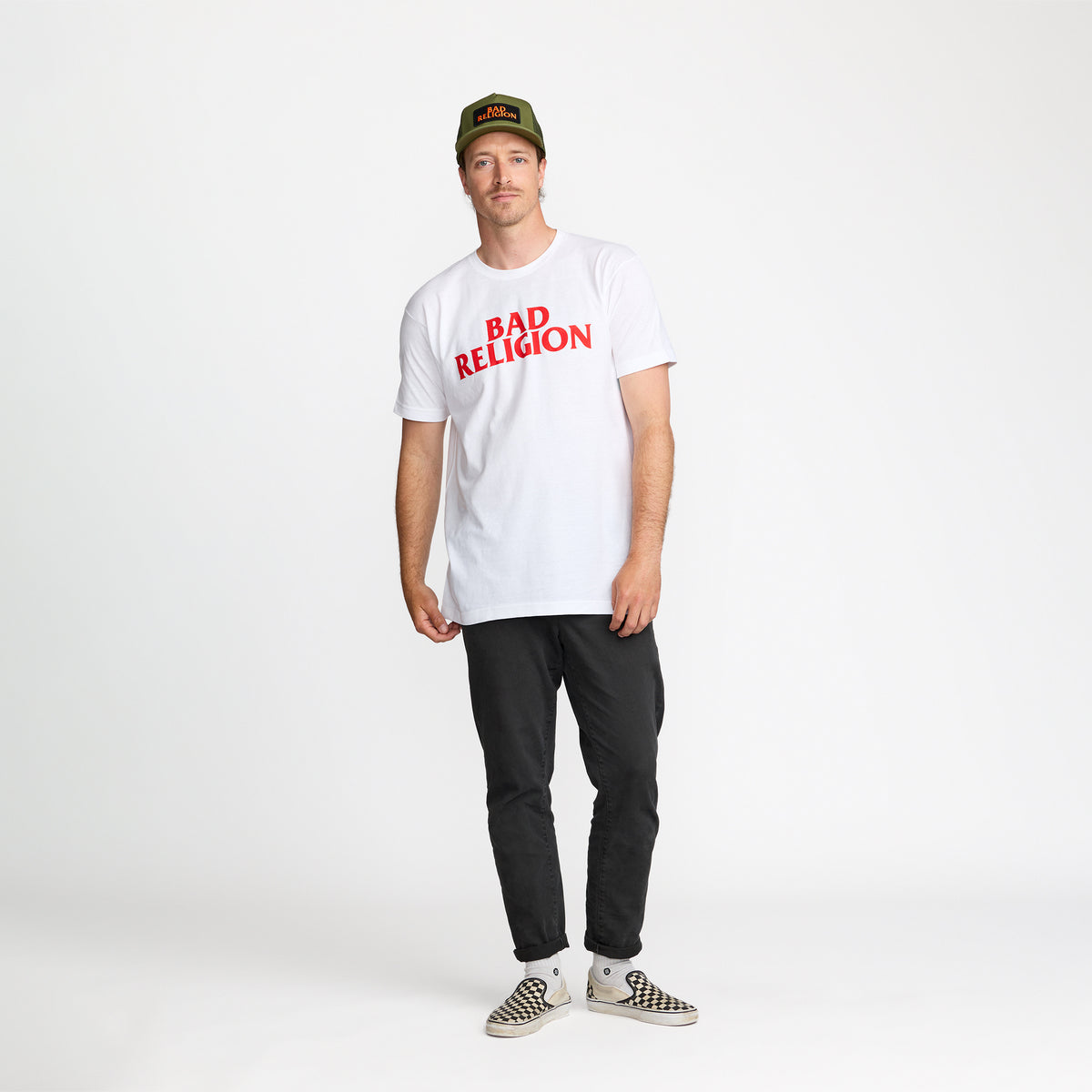 Bad Religion Breakout Tour Tee front print on model; official merch by TSURT
