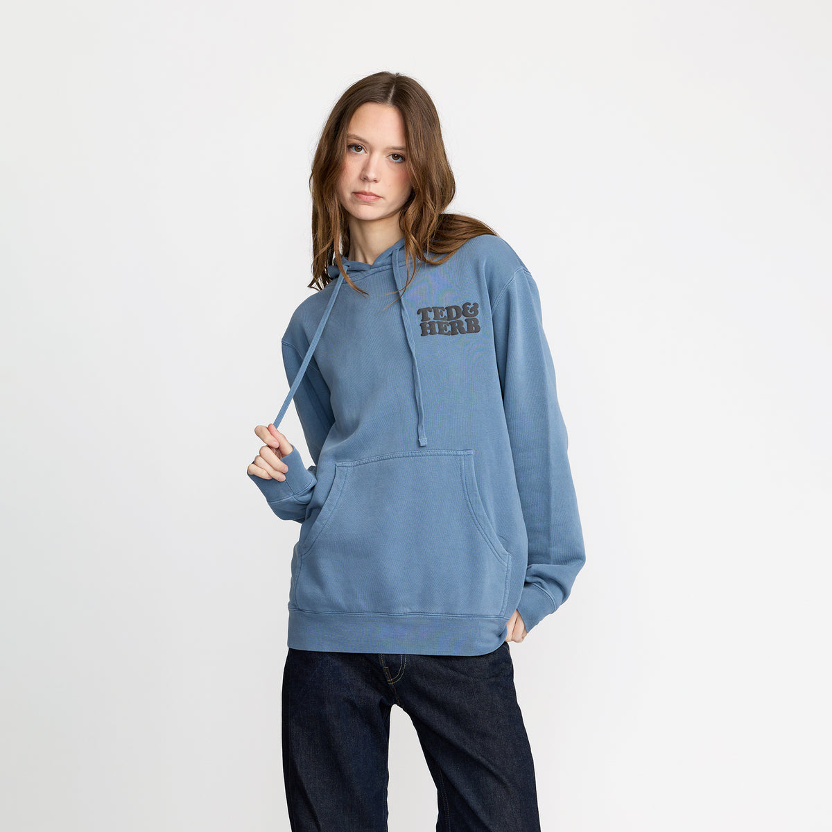Ted &amp; Herb&#39;s Kitten Cub Pullover front print on model; official Ted &amp; Herb merch by TSURT