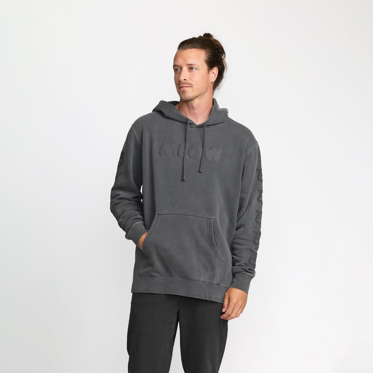 Ted &amp; Herb Meow Pullover front print on model; official Ted &amp; Herb merch by TSURT