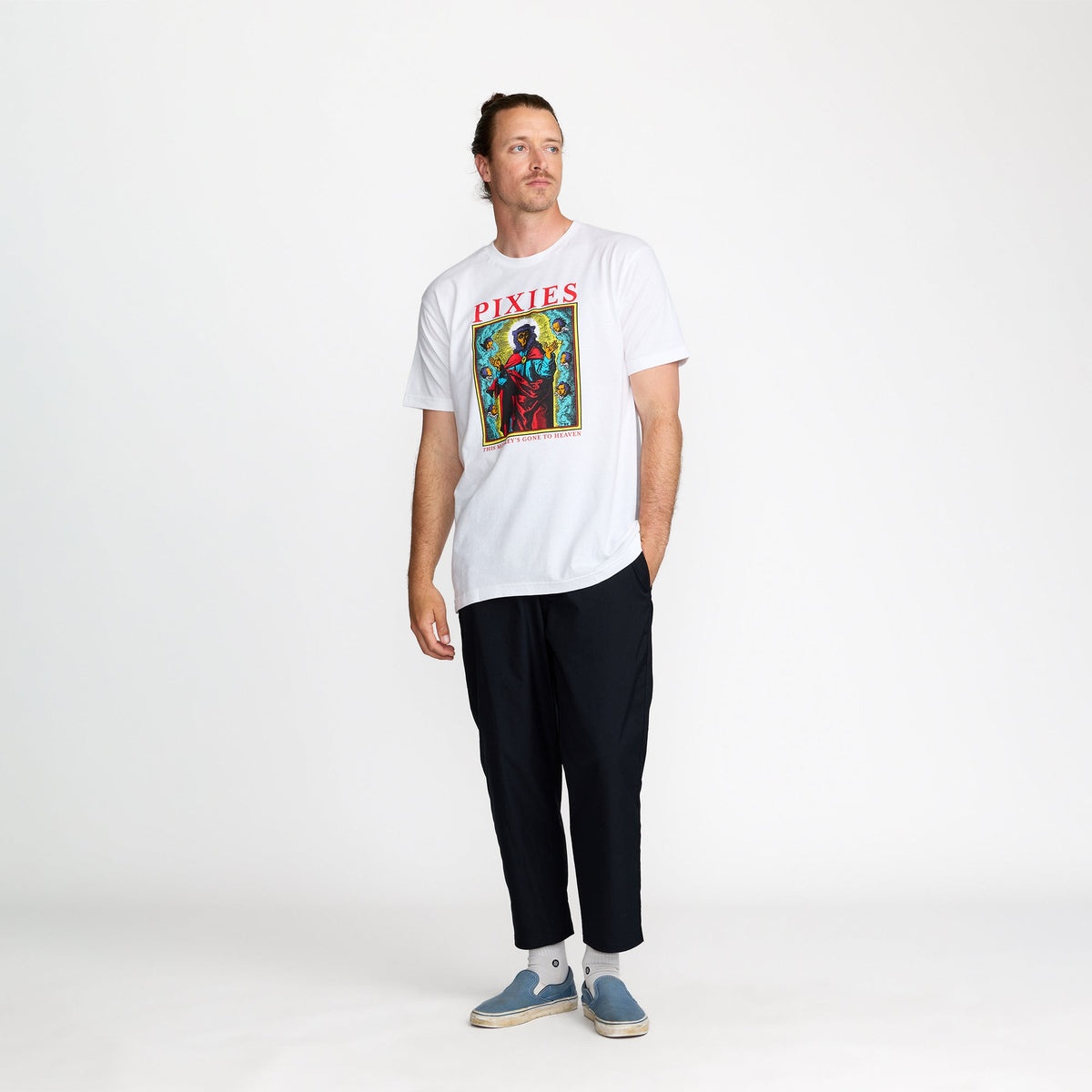 Pixies Ascension 2023 Tour Tee front print on model; official Pixies merch by TSURT