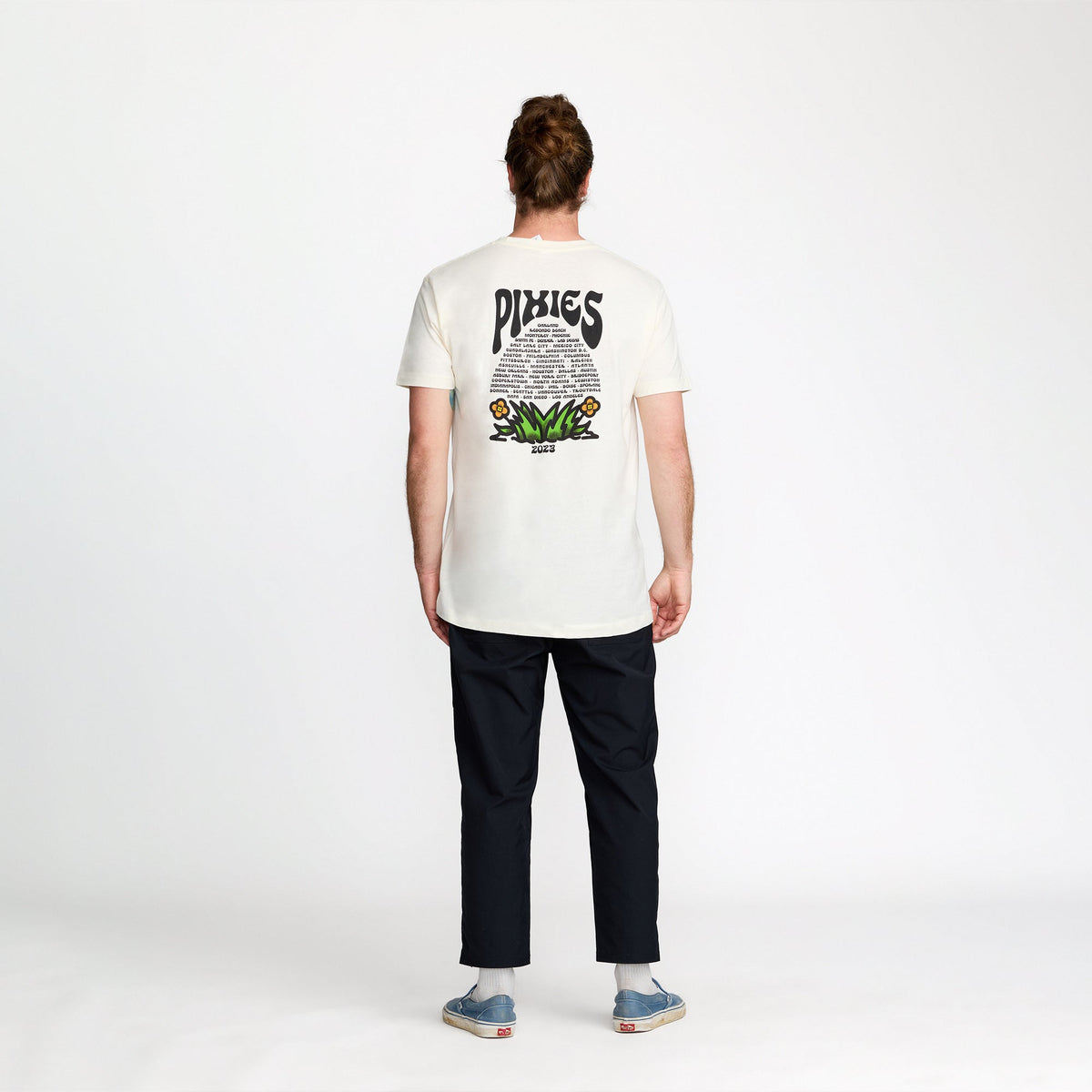 Pixies Mind Shroom 2023 Tour Tee back print on model; official Pixies merch by TSURT