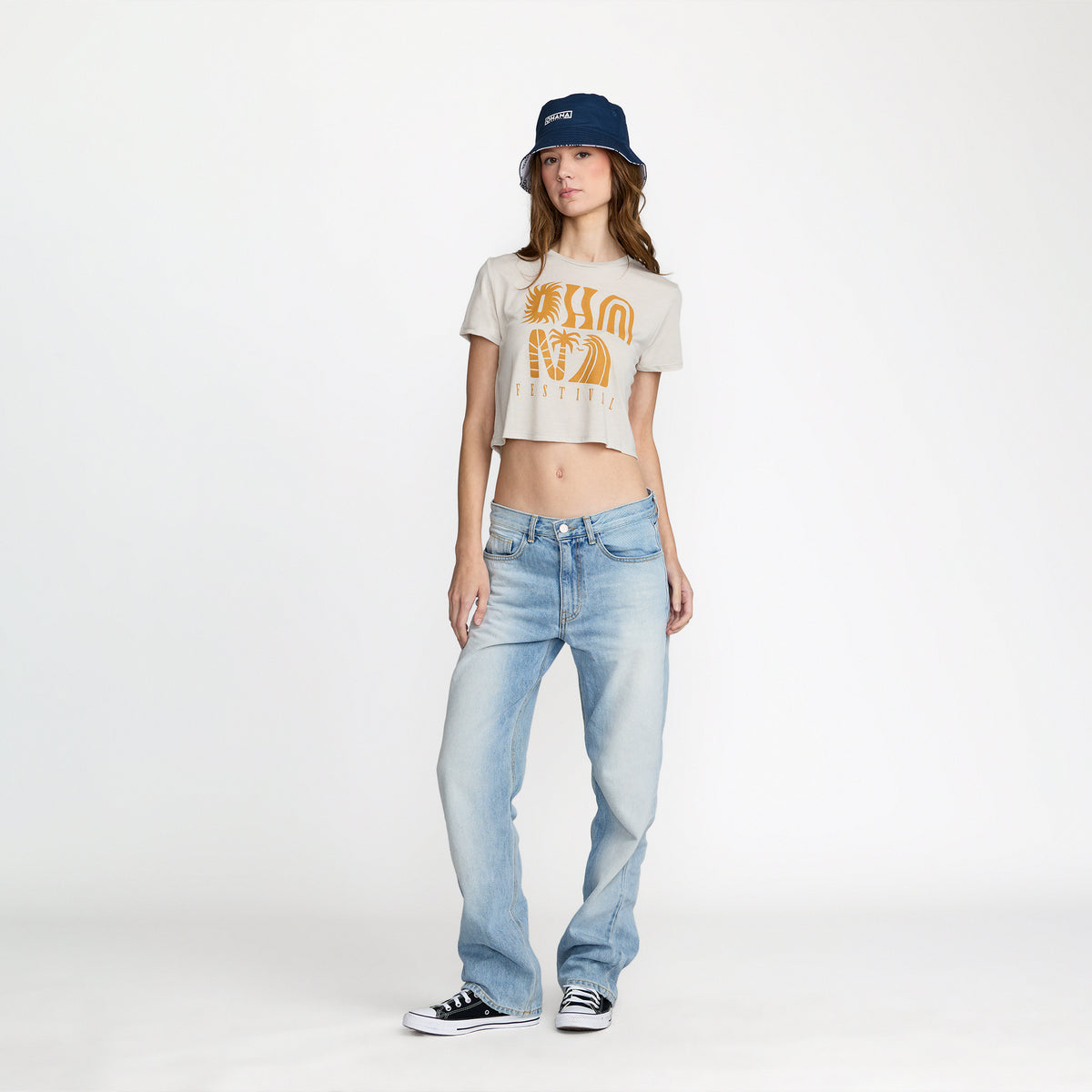 Ohana Festival Nature Forms Crop front print on model; official Ohana Festival merch by TSURT