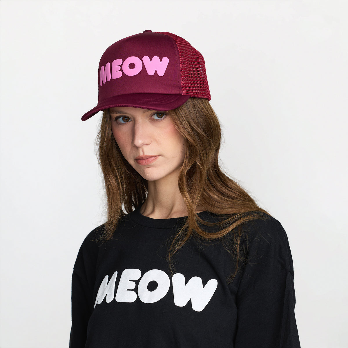 Ted &amp; Herb Meow hat in Burgundy; official Ted &amp; Herb merch by TSURT