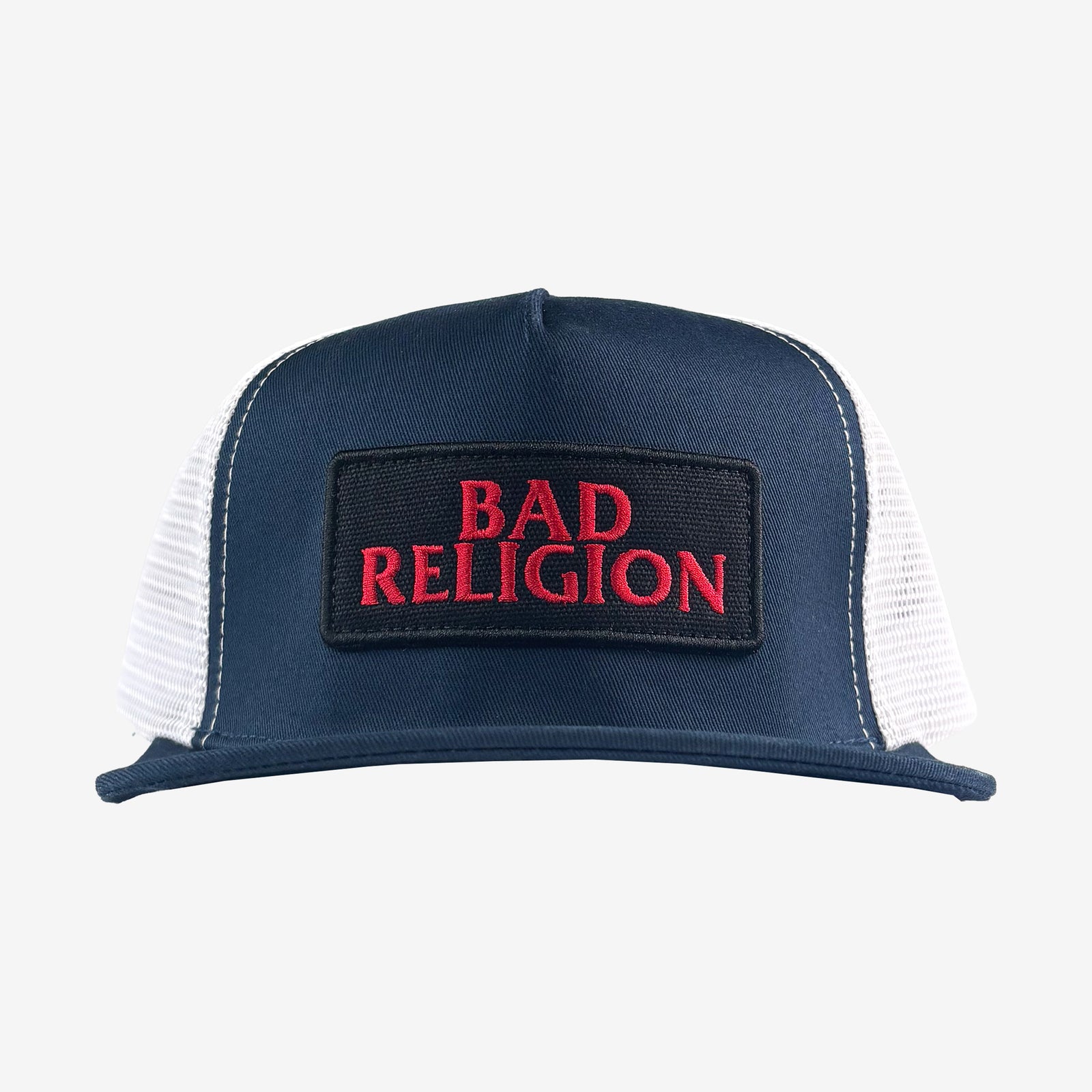 Bad Religion Text Trucker Hat Navy Front