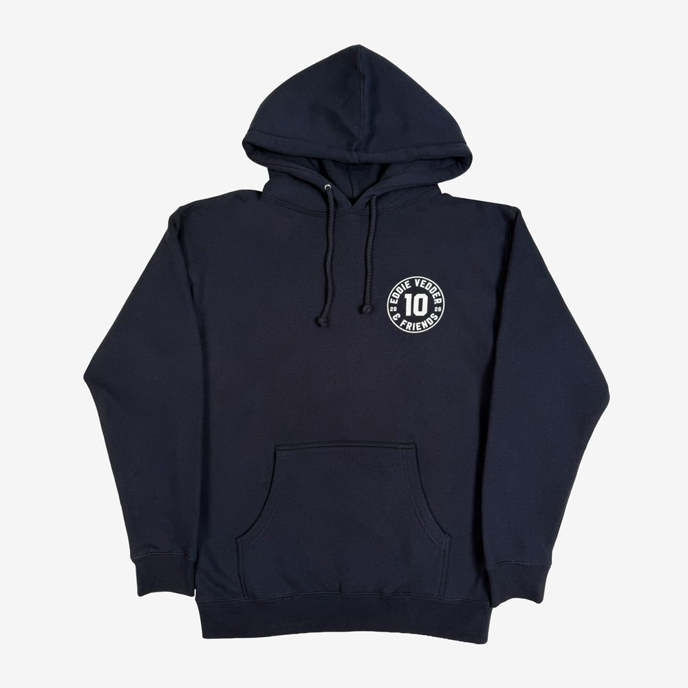 Eddie Vedder Union Pullover Hoodie in navy with white number 10 Eddie Vedder & Friends chest graphic