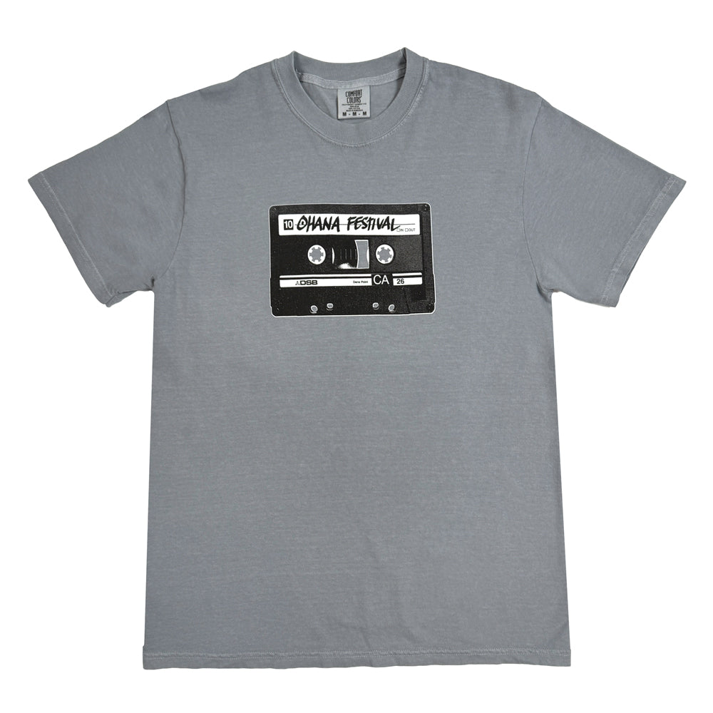 Granite-gray Ohana Mix Tape Tee with a black-and-white cassette tape graphic centered on the chest.