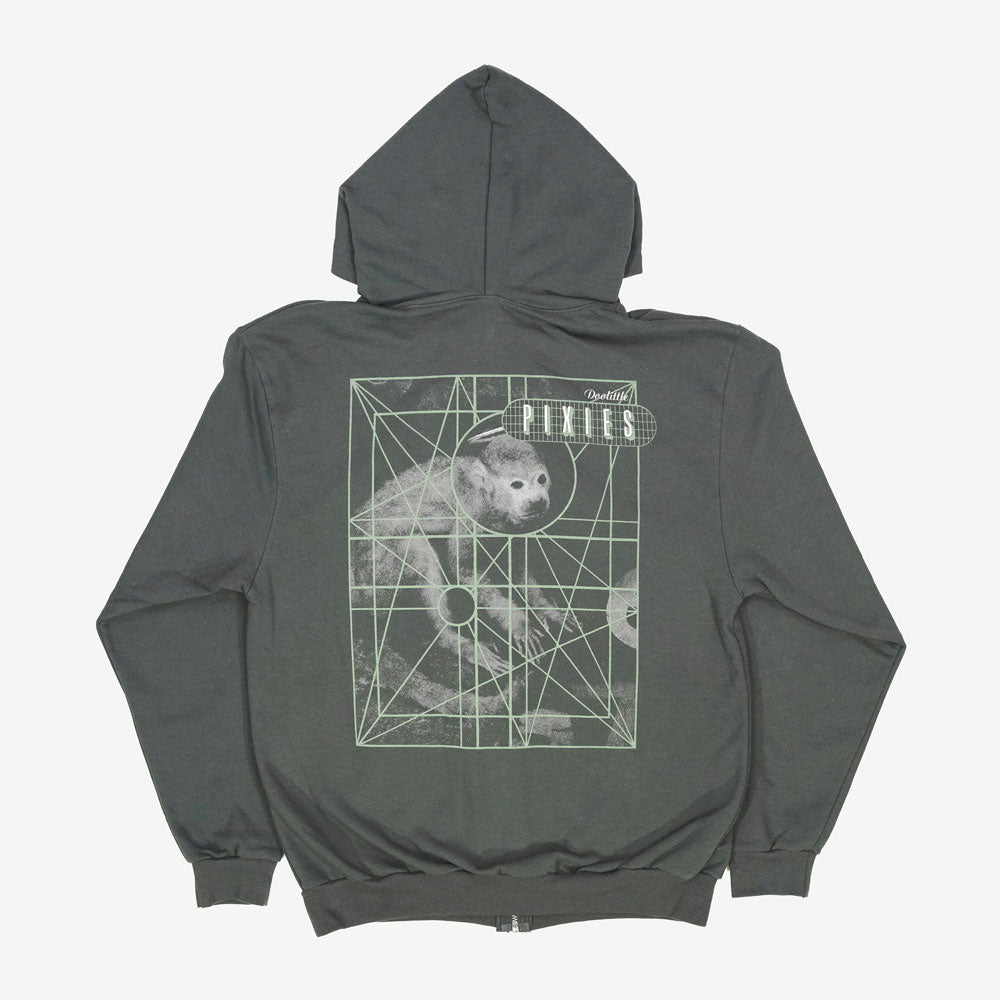 Pixies Monkey Grid Zip Hoodie Charcoal