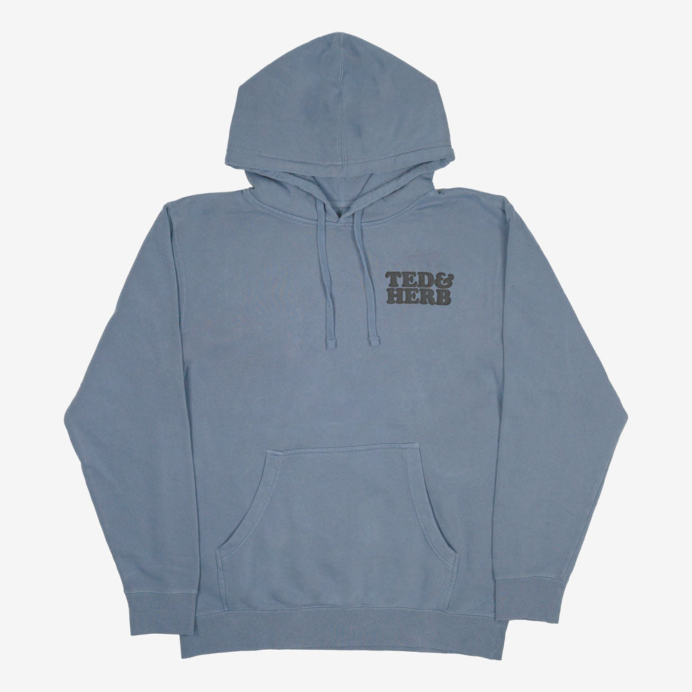 Blue Pullover with Ted & Herb's Kitten Club printed; official Ted & Herb merch by TSURT