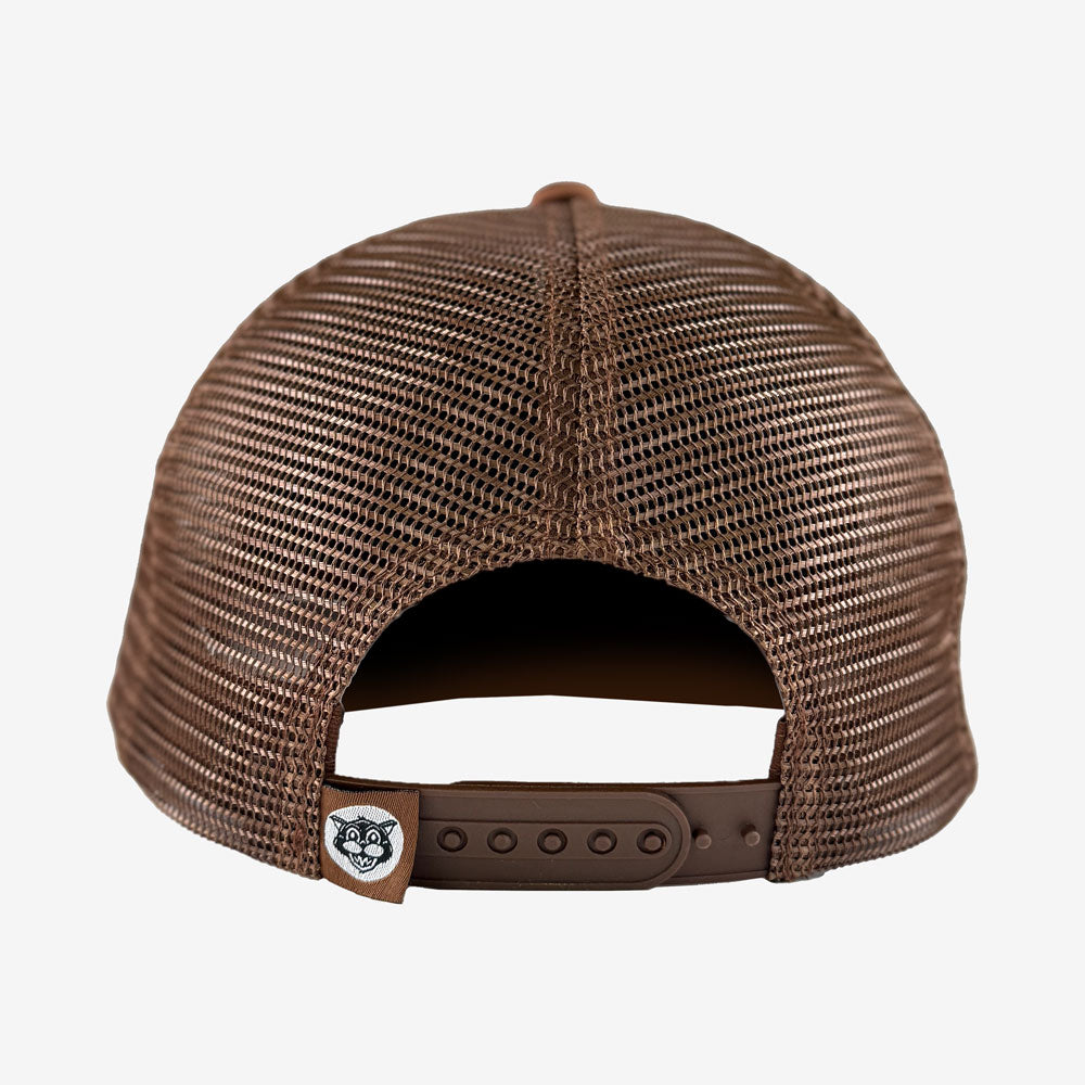 Ted & Herb Meow Trucker Hat in brown; official merch by TSURT