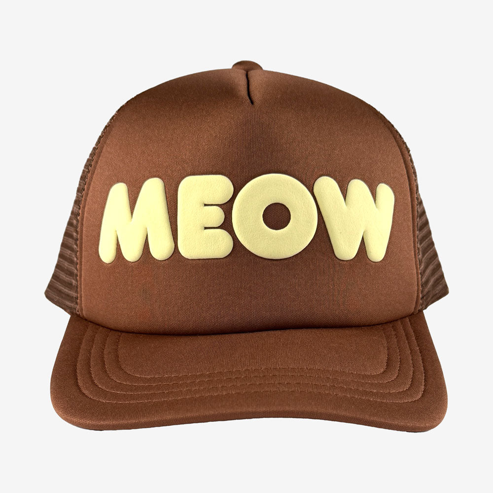 Ted & Herb Meow Trucker Hat in brown; official merch by TSURT