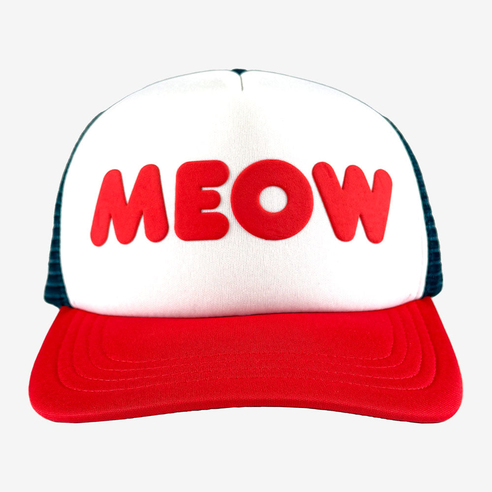 Ted & Herb Meow Trucker Hat in red/white/blue; official merch by TSURT