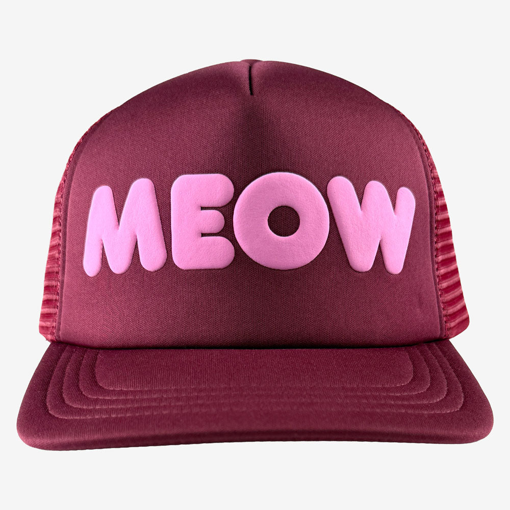 Ted & Herb Meow Trucker Hat in Burgundy; Official merch by TSURT